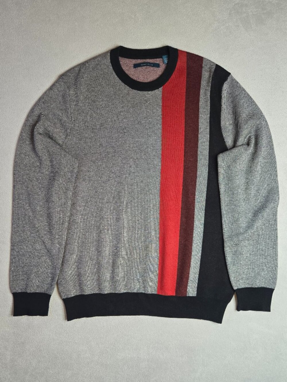 Perry Ellis Mens Geometric Micro Pattern Crewneck Sweater Grey Red Black XL